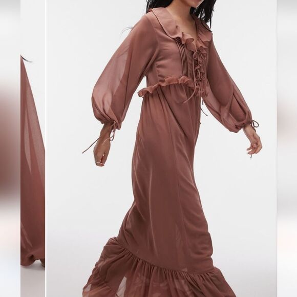 TOPSHOP Raffle Long Sleeve Chiffon Maxi Dresz, - Picture 1 of 6